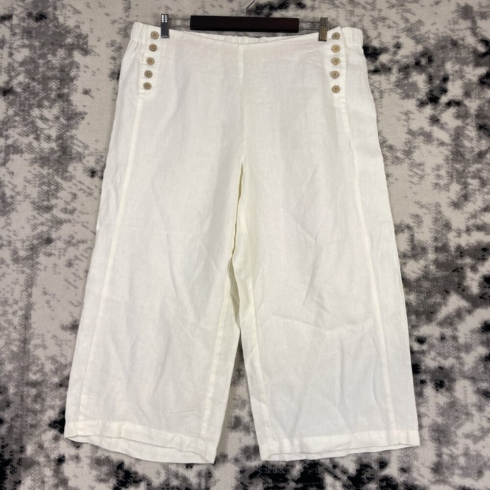 New J Jill‎ Love Linen Pants Womens Size PXL Ivory Button Front Wide Leg Hippie